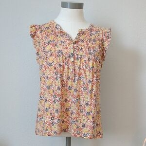 LOFT Orange Ruffled Cap Sleeve Blouse